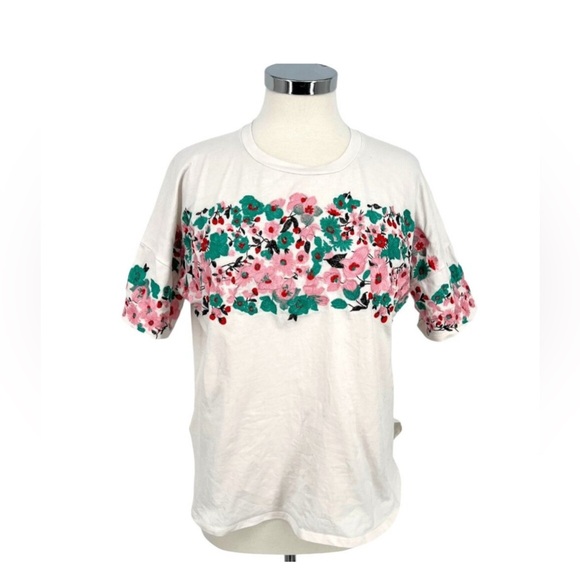 Maje Embroidered Floral Short Sleeve T-Shirt Size 1 S - Picture 1 of 3